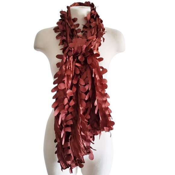 Cool Whimsigoth Eclectic Frilly Brown Laser Cut Long Scarf 64" x 14" Length - Picture 1 of 9